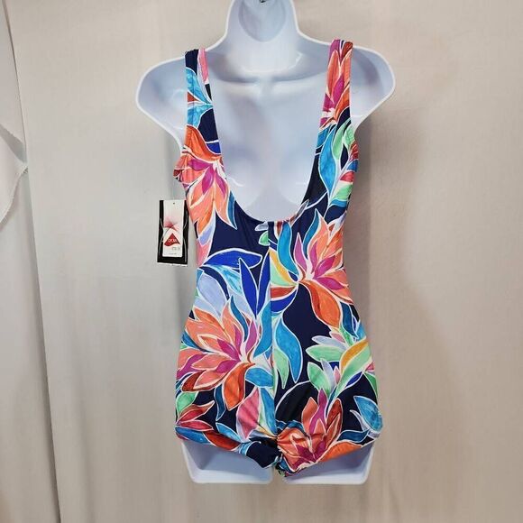 Maxine Of Hollywood Size 8 Womens Jungle Vines Multicolor Tropical Swimsuit - Picture 2 of 7